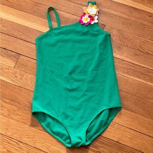 Mini Boden 9-10Y Green One -Piece Flutter Flower Swimsuit